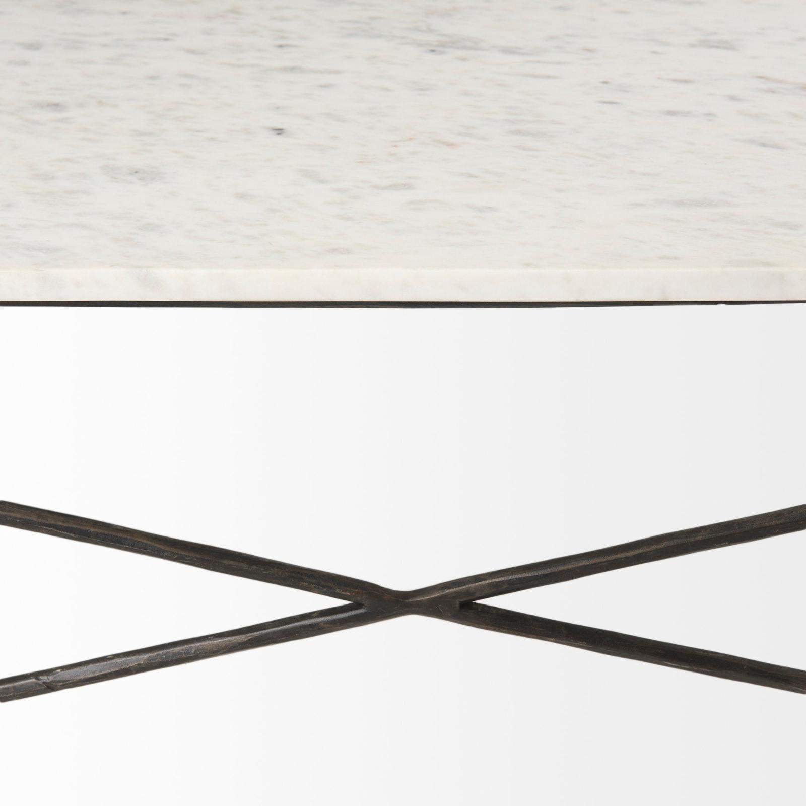 Mercana Lorlei White Marble Top W/ X-Shaped Gray Iron Base Coffee Table
