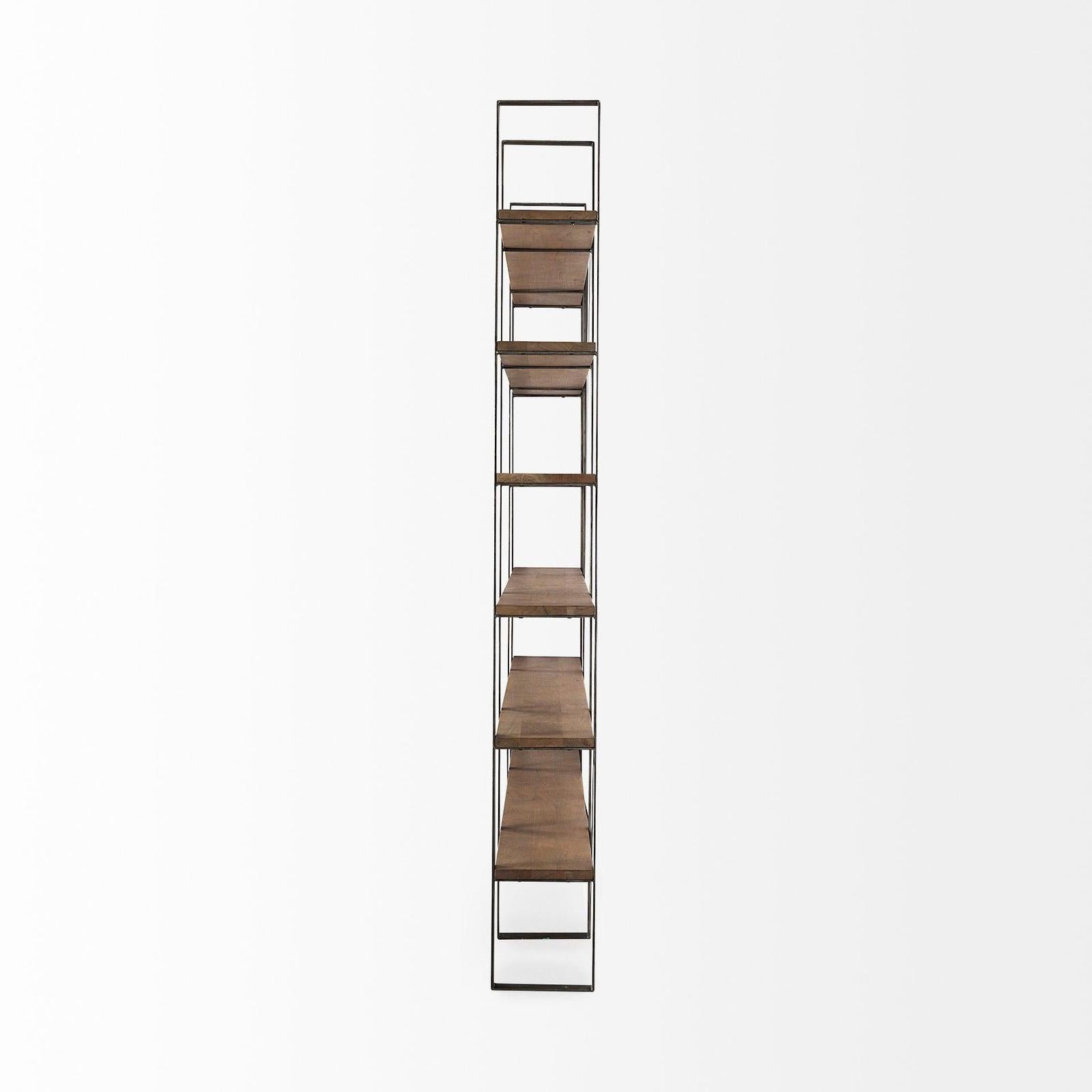 Mercana Taunton Medium Brown Wood W/ Antique Nickel Metal Frame 6 Tier Shelving Unit