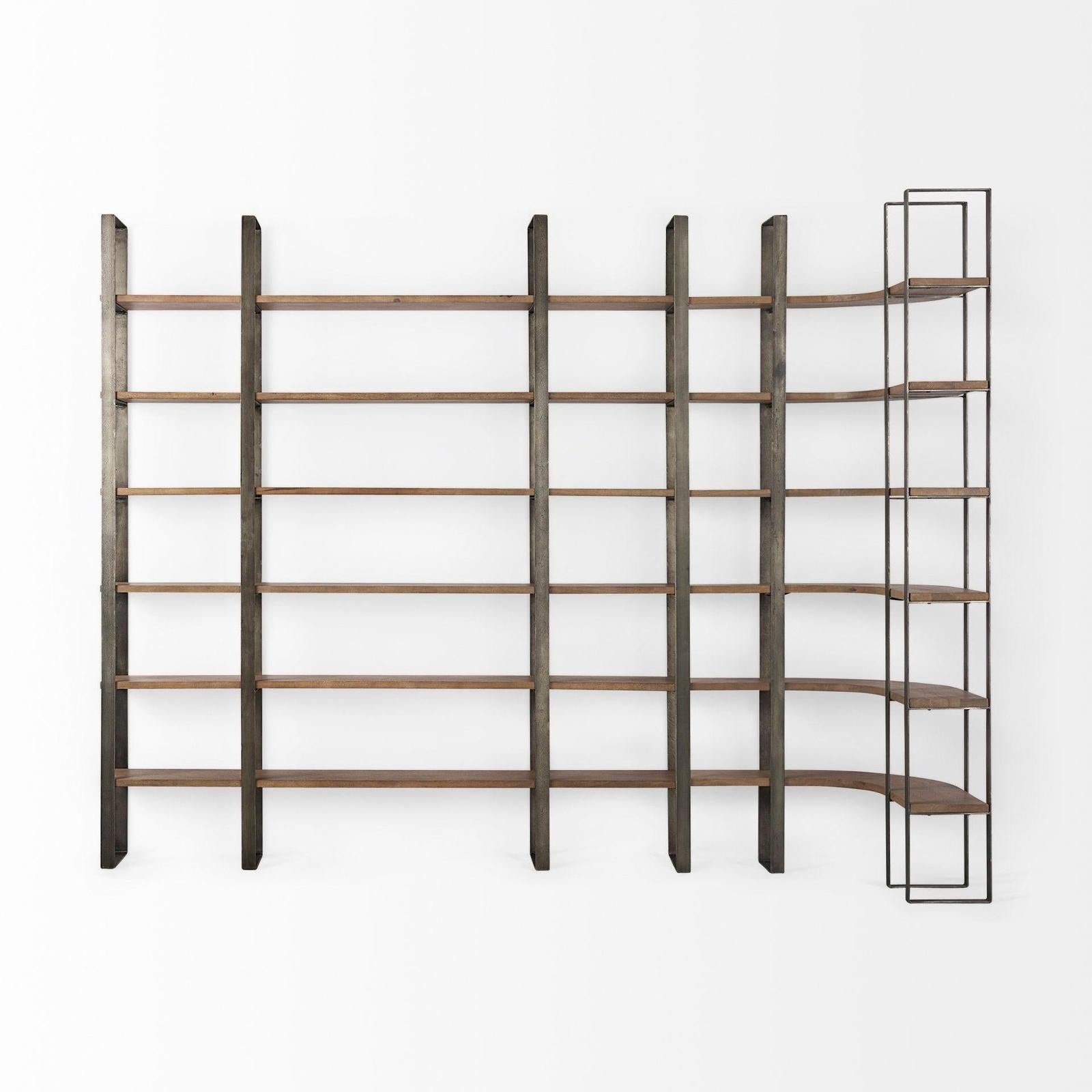 Mercana Taunton Medium Brown Wood W/ Antique Nickel Metal Frame 6 Tier Shelving Unit