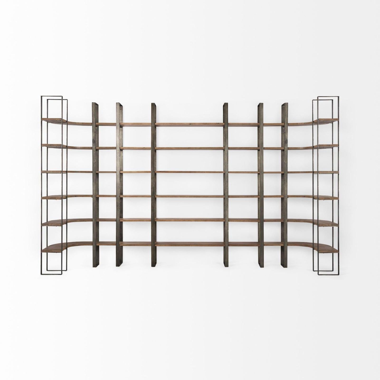 Mercana Taunton Medium Brown Wood W/ Antique Nickel Metal Frame 6 Tier Shelving Unit