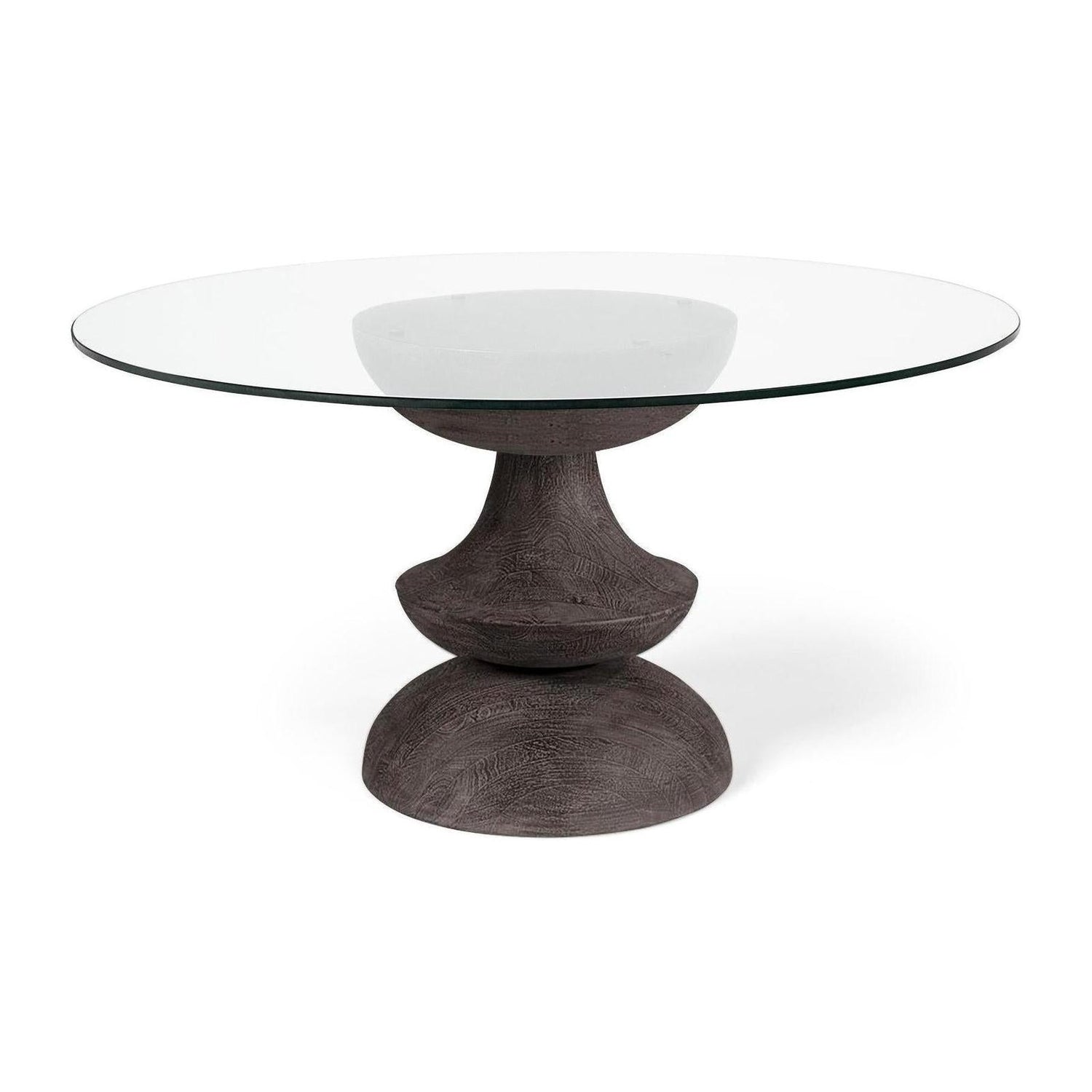 Mercana Crossman Dark Brown/Gray Solid Wood Base W/ Round Glass Top Dining Table