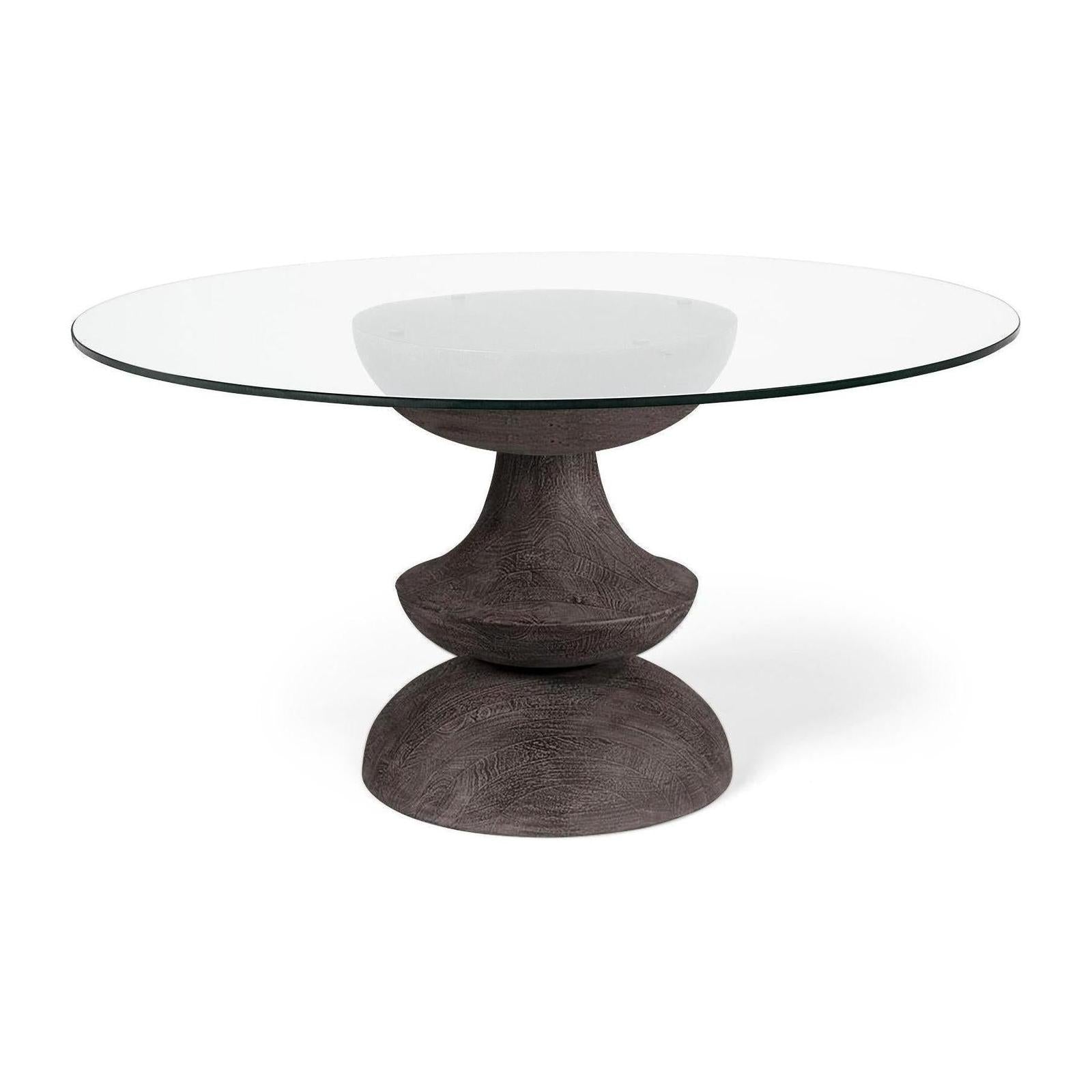 Mercana Crossman Dark Brown/Gray Solid Wood Base W/ Round Glass Top Dining Table