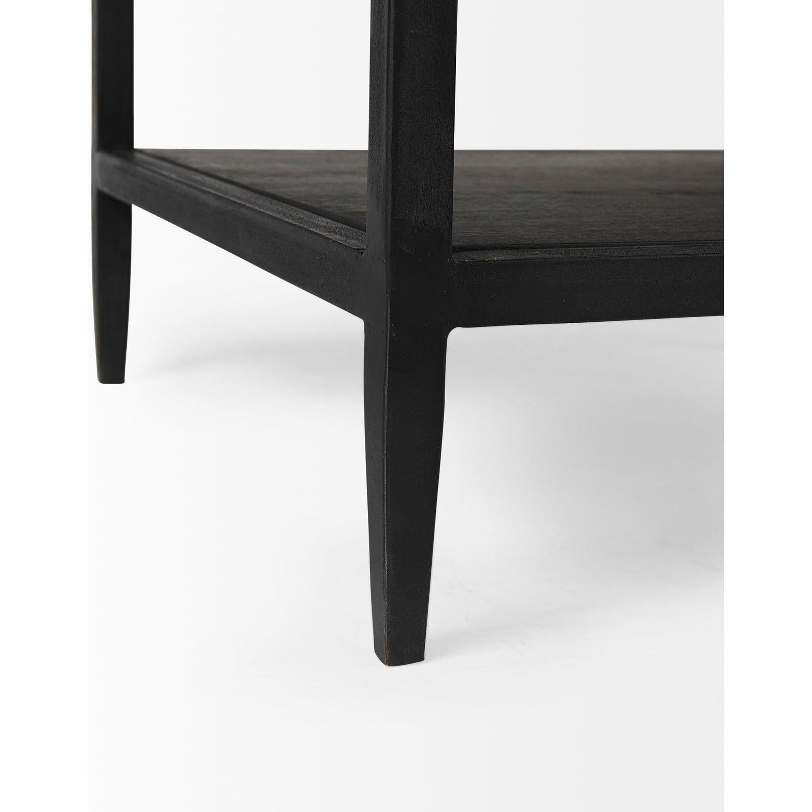 Mercana Divina Black-Brown Wood w/ White Marble Top and Black Metal Base 1 Drawer Side Table