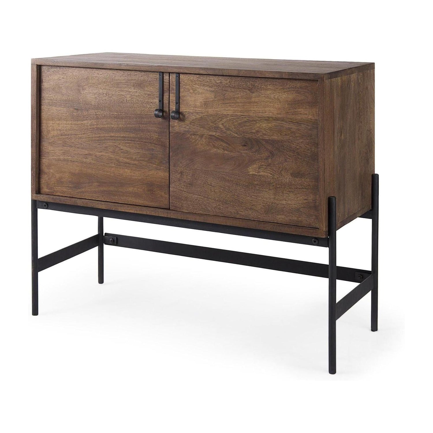 Mercana GlennDark Brown Wood w/ Black Iron Frame-2 Door Accent Cabinet