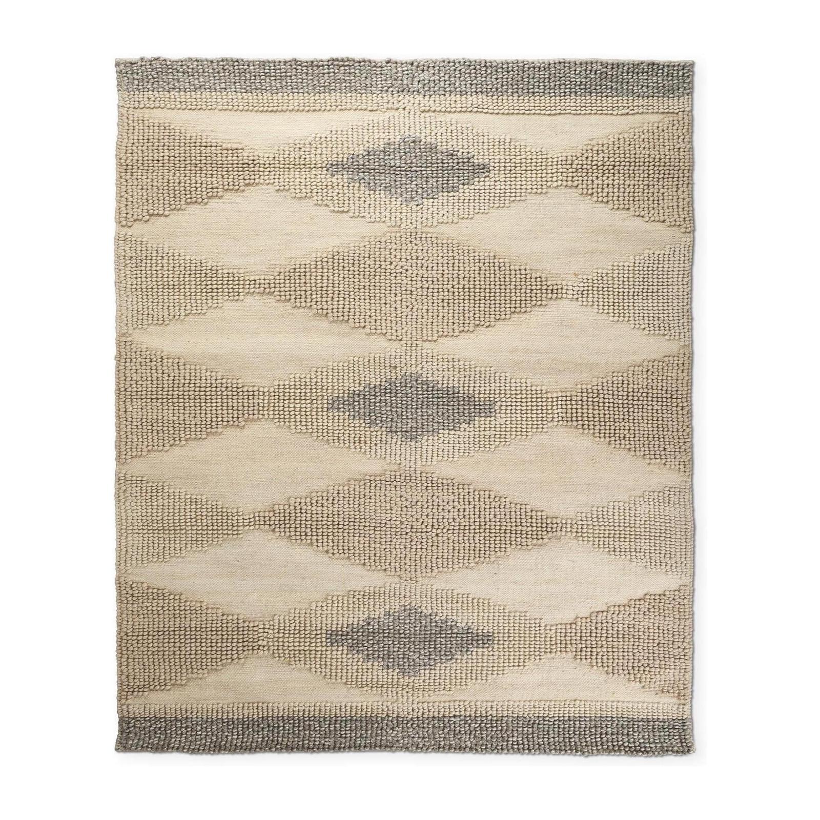 Mercana Emory Gray Wool Hand Woven Diamond Patterned Rug