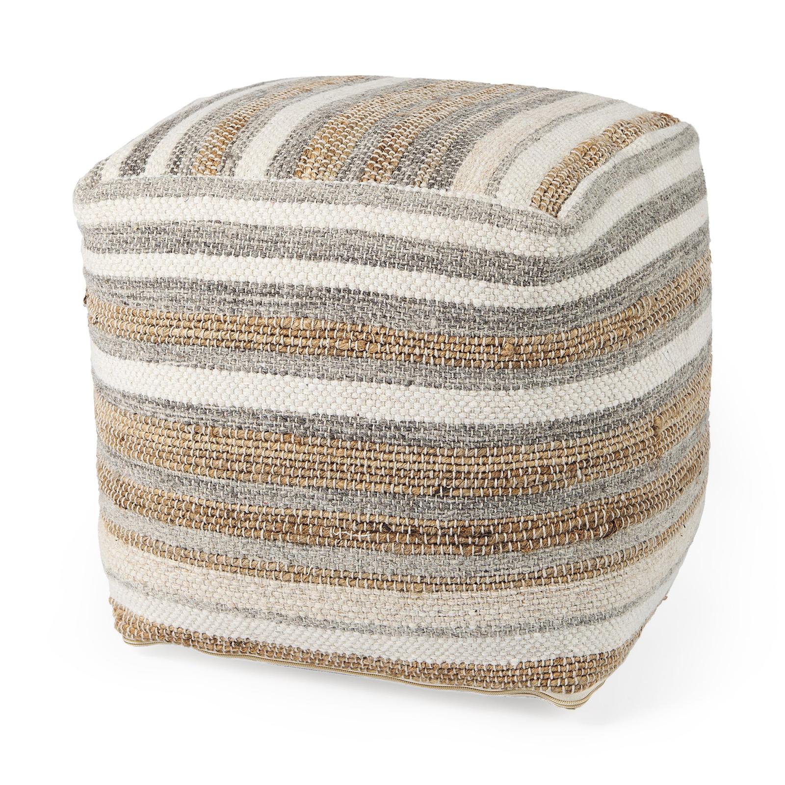 Mercana Aahana Striped Hemp and Cotton Pouf