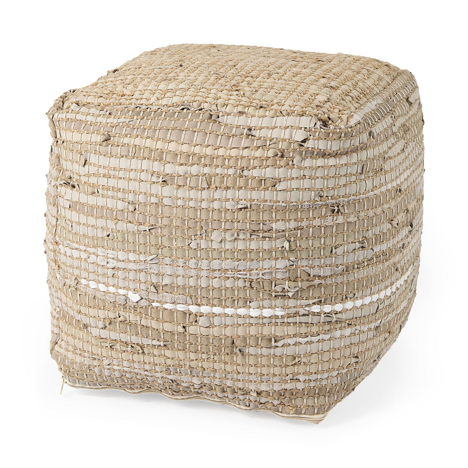 Mercana Aalia Leather and Jute Pouf