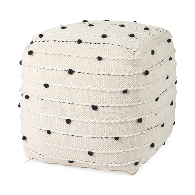 Mercana Amaira Cream/Black/White patterned Wool and Cotton Pouf