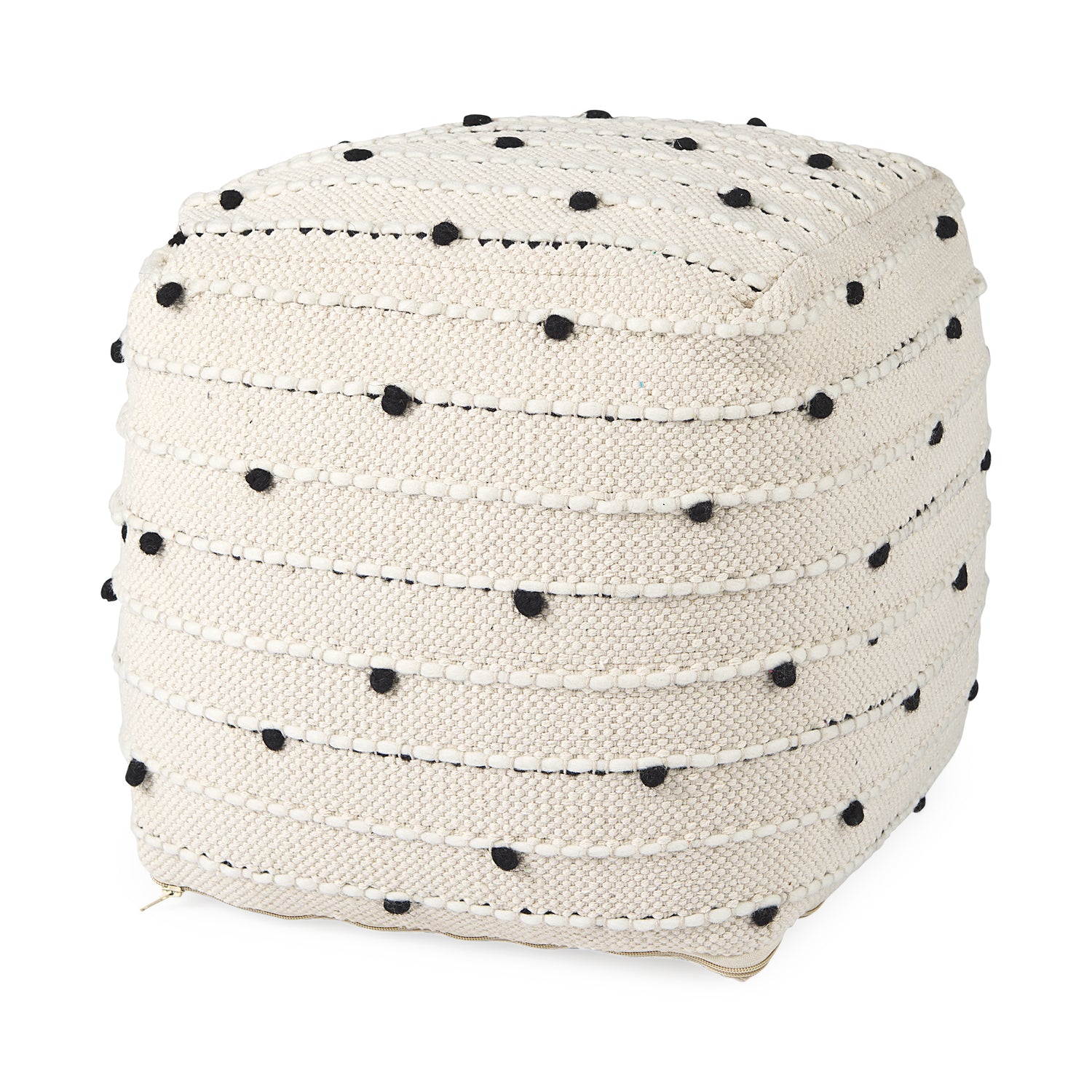 Mercana Amaira Cream/Black/White patterned Wool and Cotton Pouf