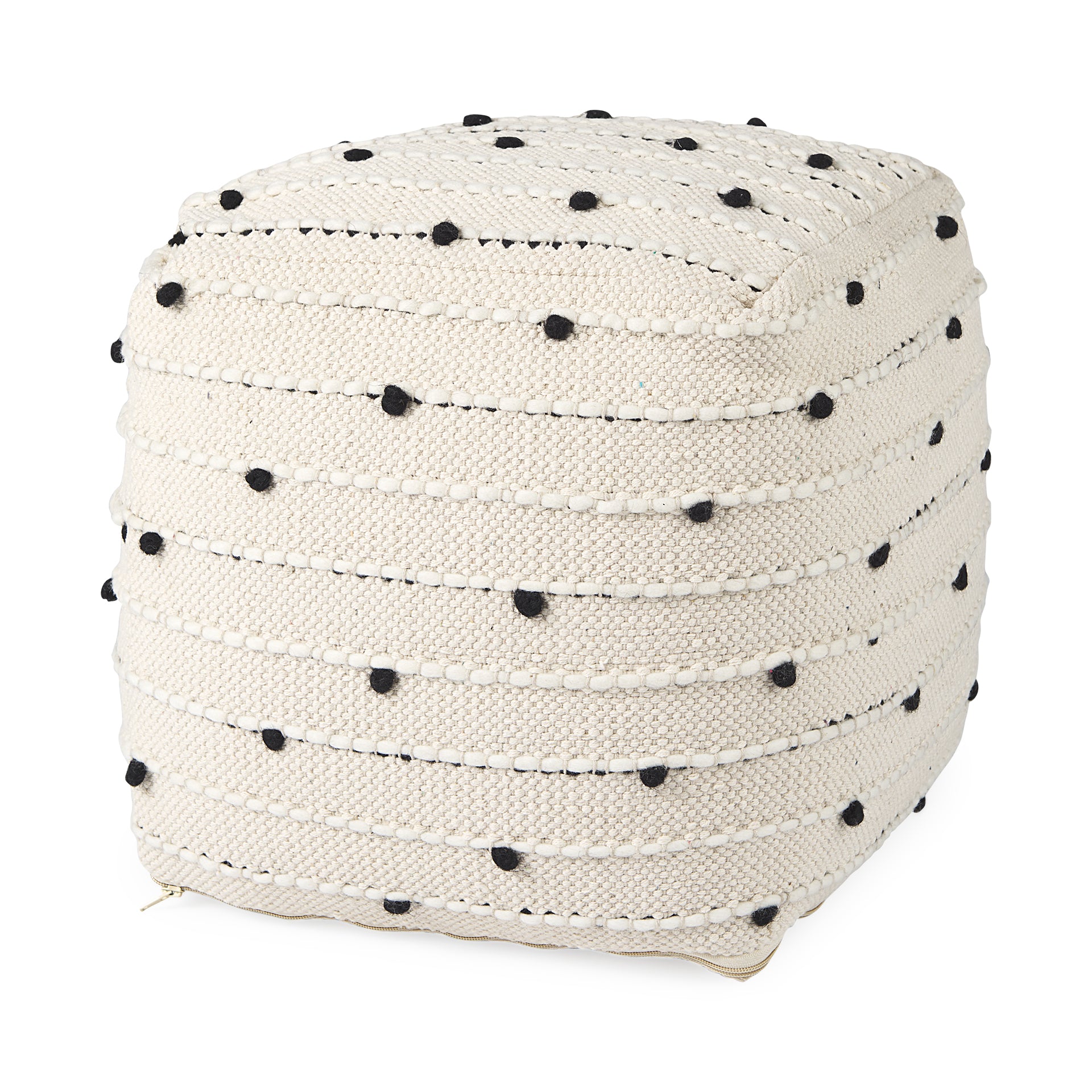 Mercana Amaira Cream/Black/White patterned Wool and Cotton Pouf