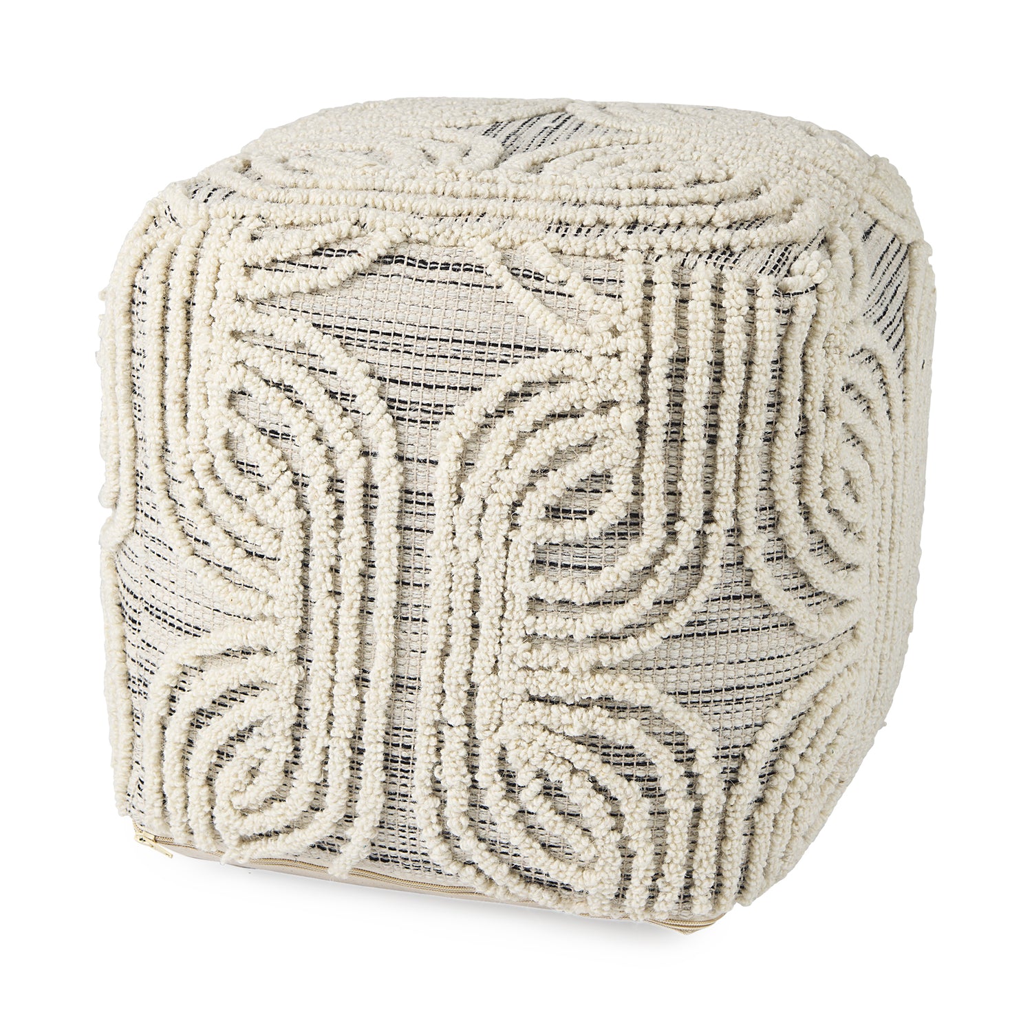 Mercana Amaya Cream/Black/Gray Wool and Cotton Pouf