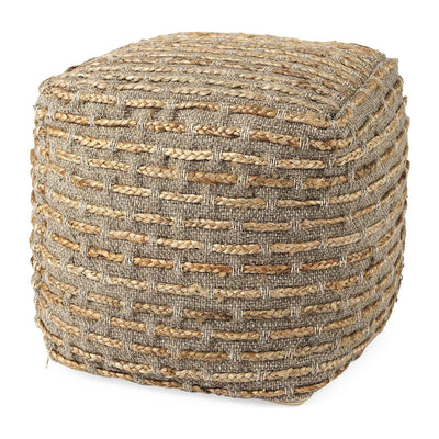 Mercana Binita Gray/Brown Hemp Wool and Cotton Pouf