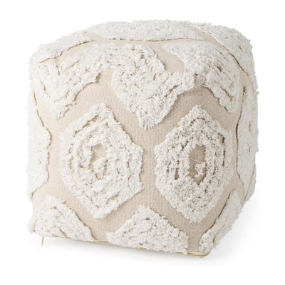 Mercana Ekanta Cream/Beige Patterned Cotton Pouf