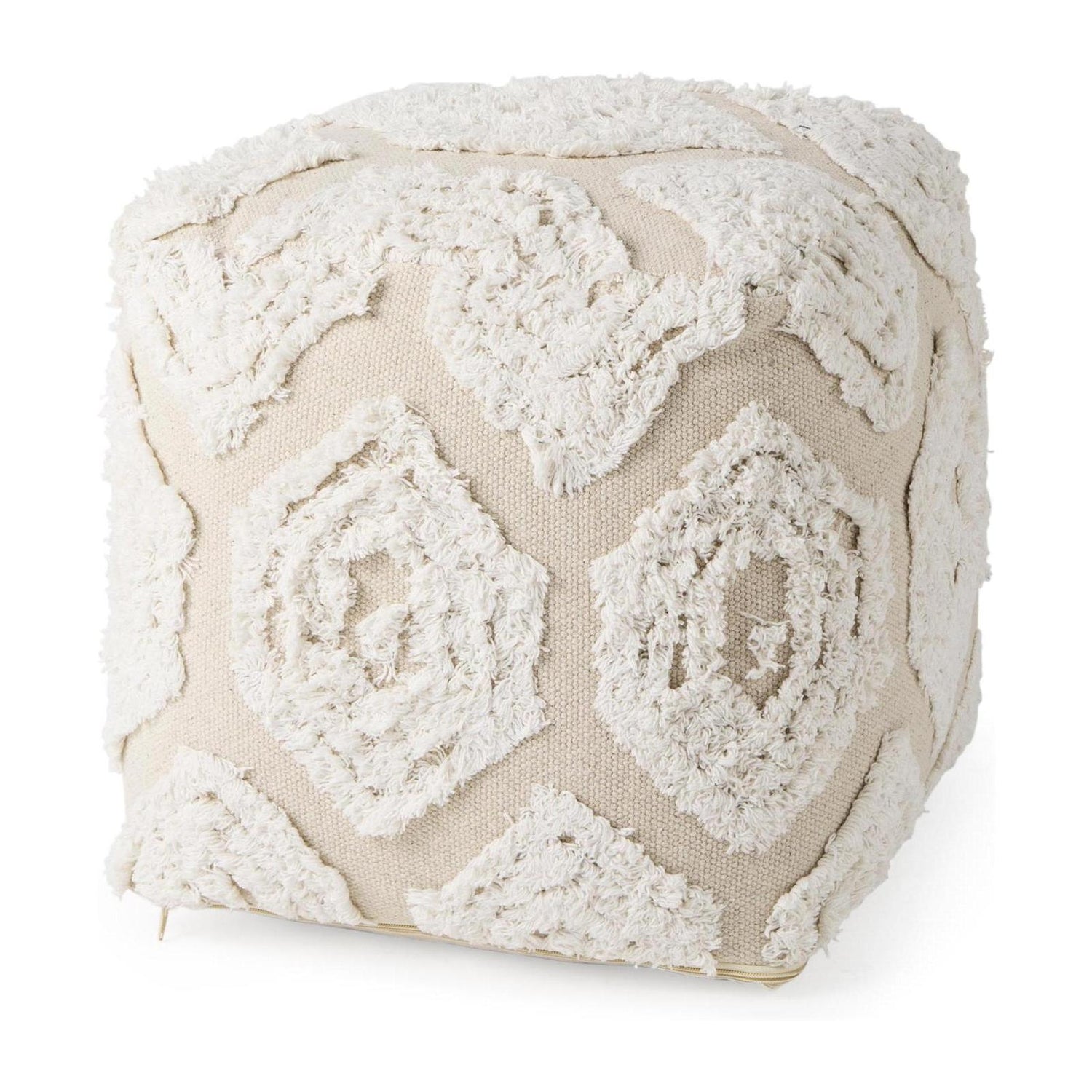Mercana Ekanta Cream/Beige Patterned Cotton Pouf