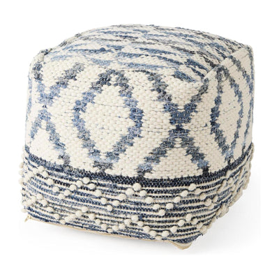 Mercana Eshana Cream Wool and Denim Patterned Pouf