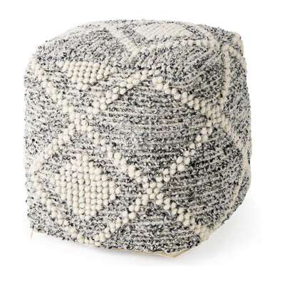 Mercana Ekiya Black/White Yarn and Wool Patterened Pouf