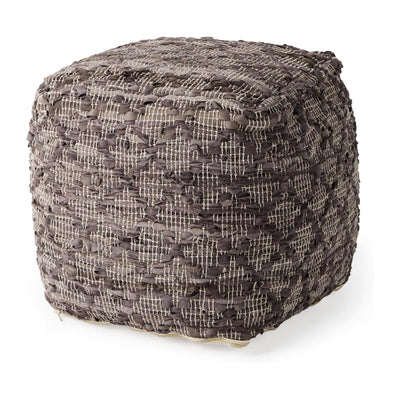 Mercana Falguni Gray Leather and Cotton Patterned Pouf Clearance
