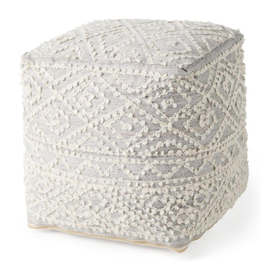 Mercana Farida Light Gray Wool and Polyester Patterned Pouf