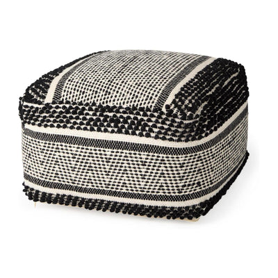 Mercana Garima Black/White Wool and Cotton Patterned Pouf Clearance