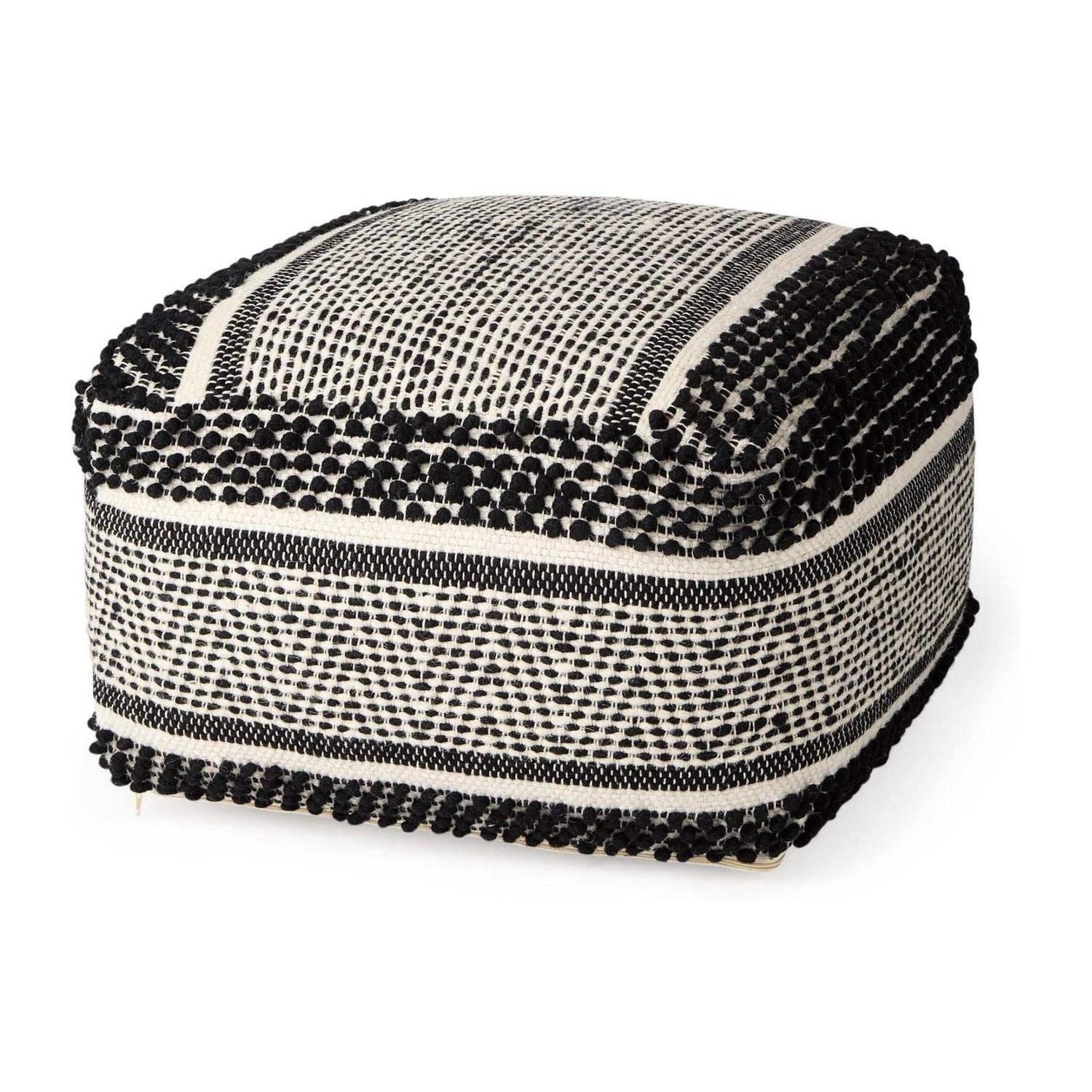 Mercana Garima Black/White Wool and Cotton Patterned Pouf Clearance