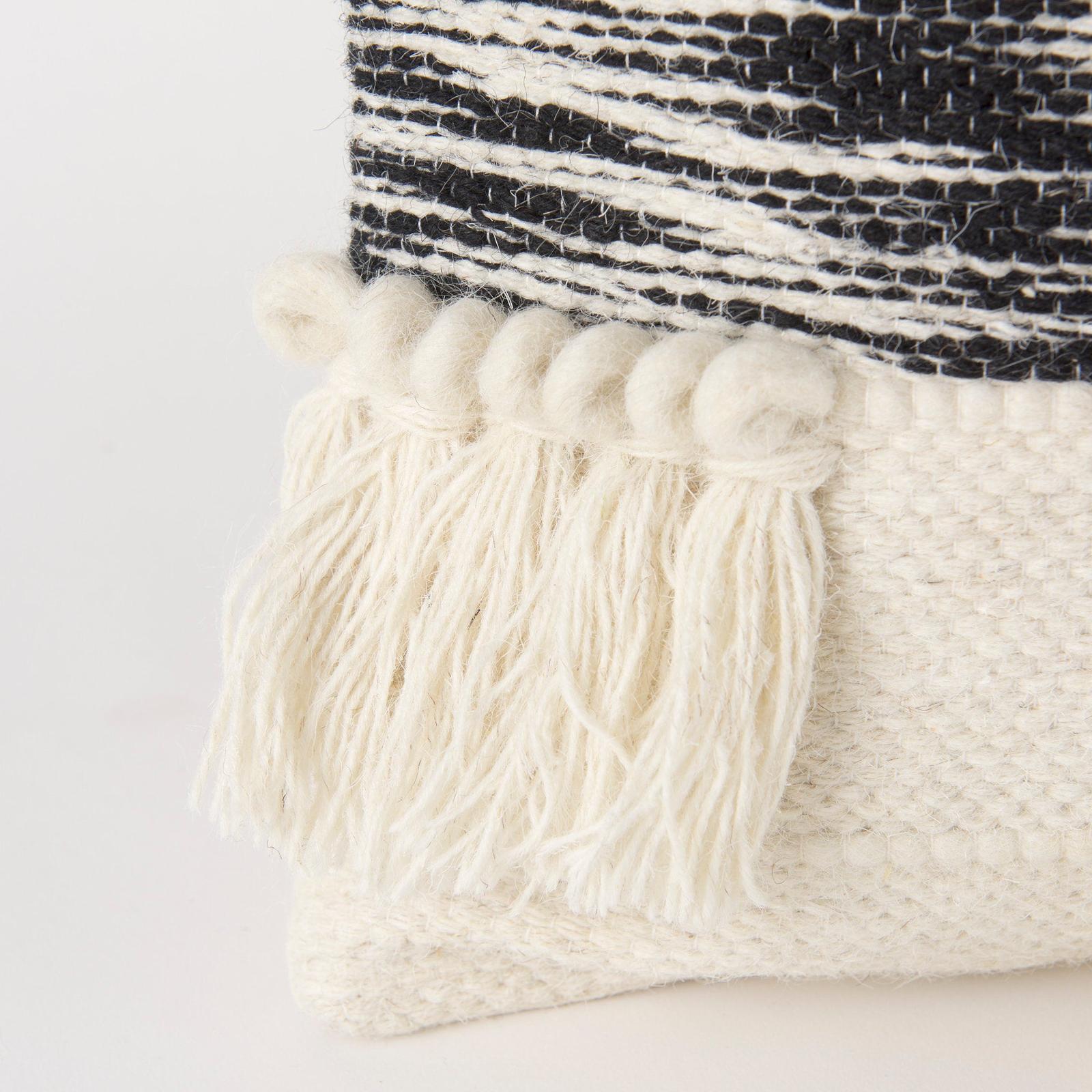 Mercana Beardell 18 x 18 Cream And Black Details With Tassels Decorative Pillow Cover Clearance