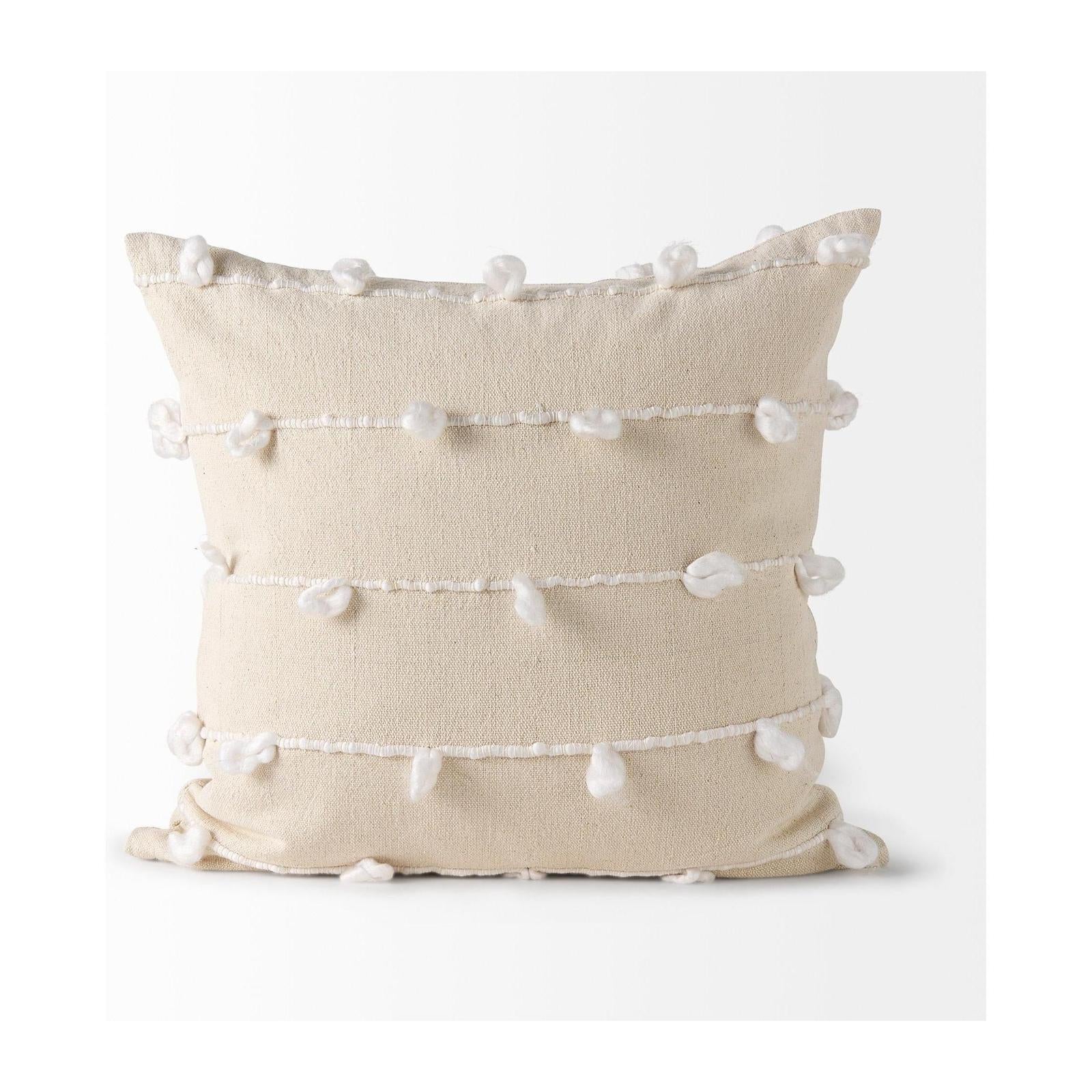Mercana Erica Cream With White Detail Decorative Pillow Cover Clearance