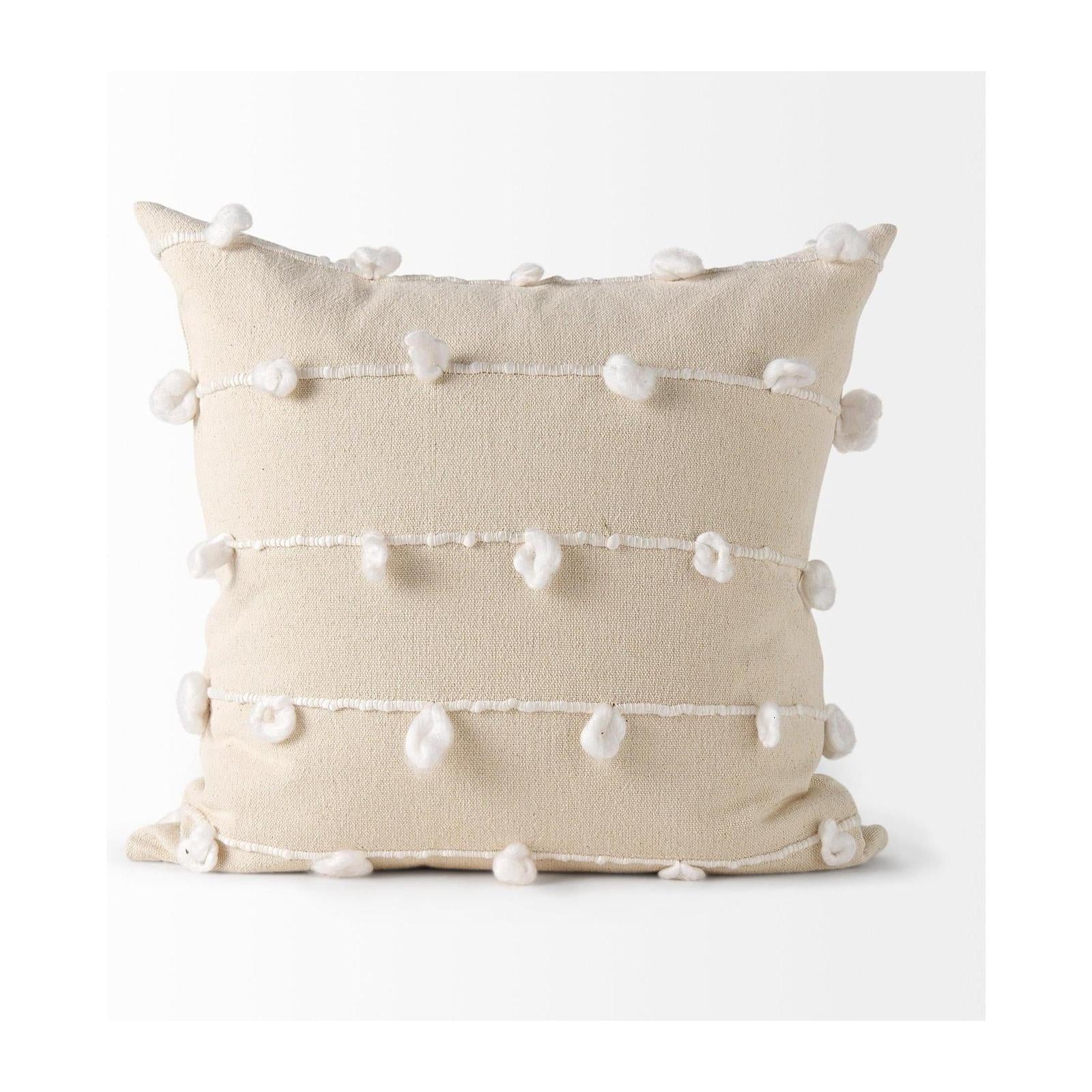 Mercana Erica Cream With White Detail Decorative Pillow Cover Clearance