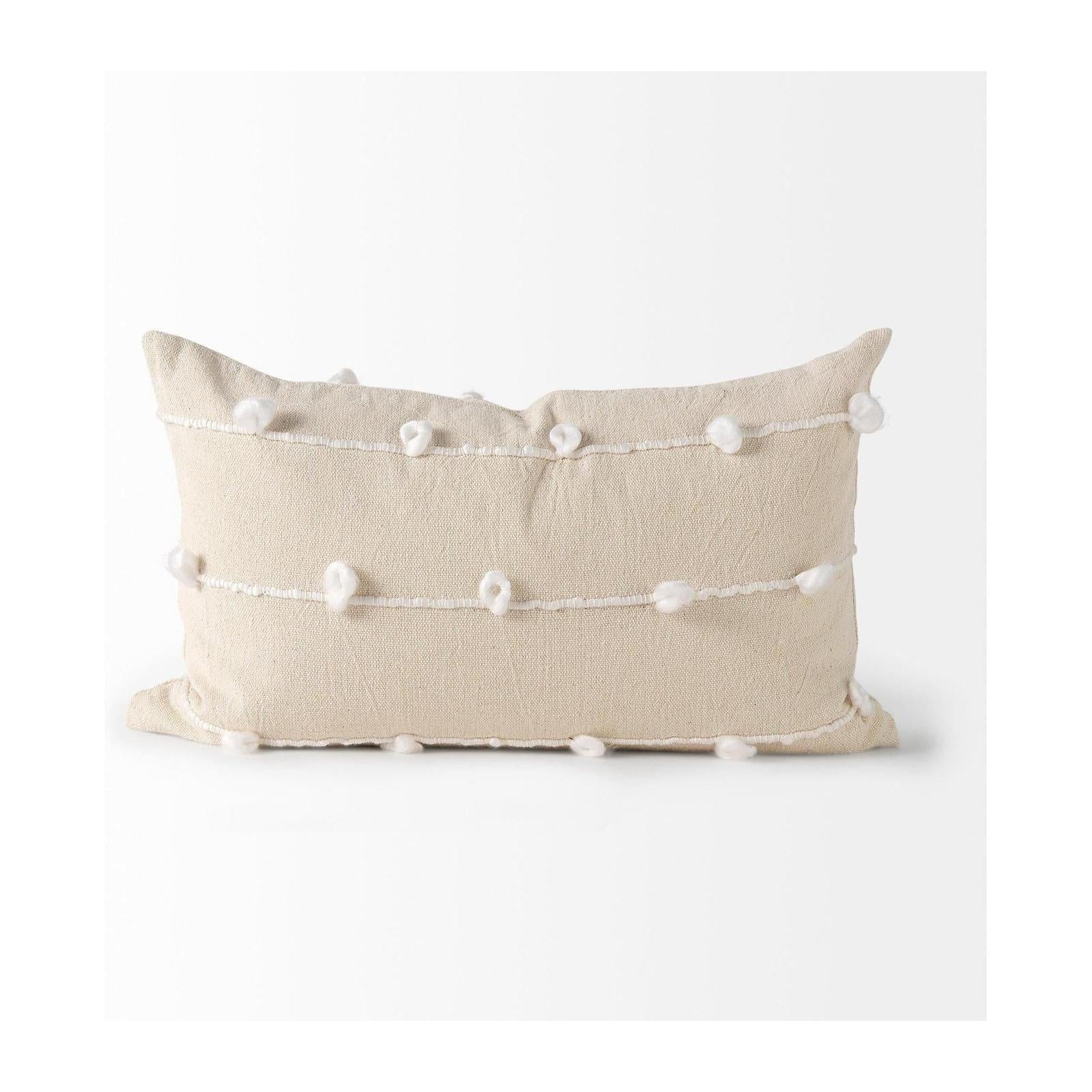 Mercana Erica Cream With White Detail Decorative Pillow Cover Clearance