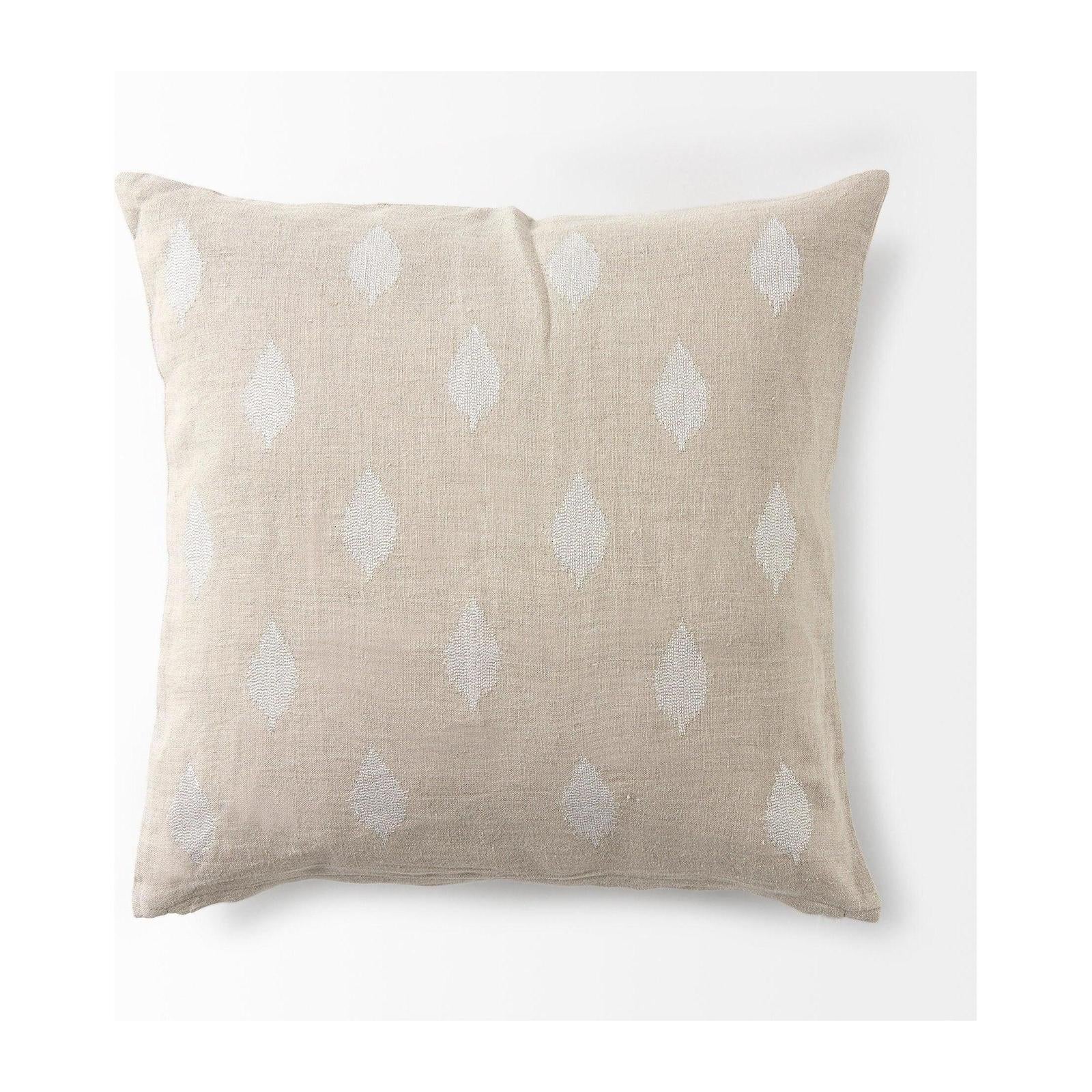 Mercana Enya Beige and Cream Fabric Patterned Decorative Pillow Cover