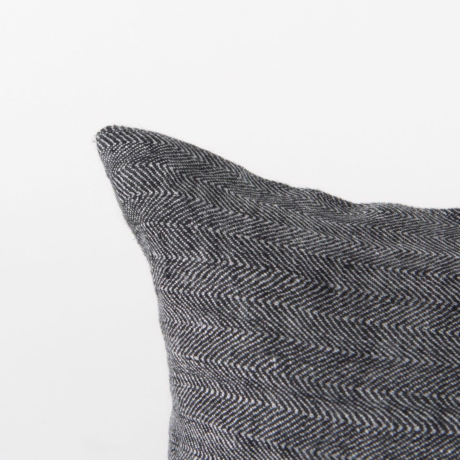 Mercana Sibyl Black Fabric Striped and White Fringed Decorative Pillow Cover