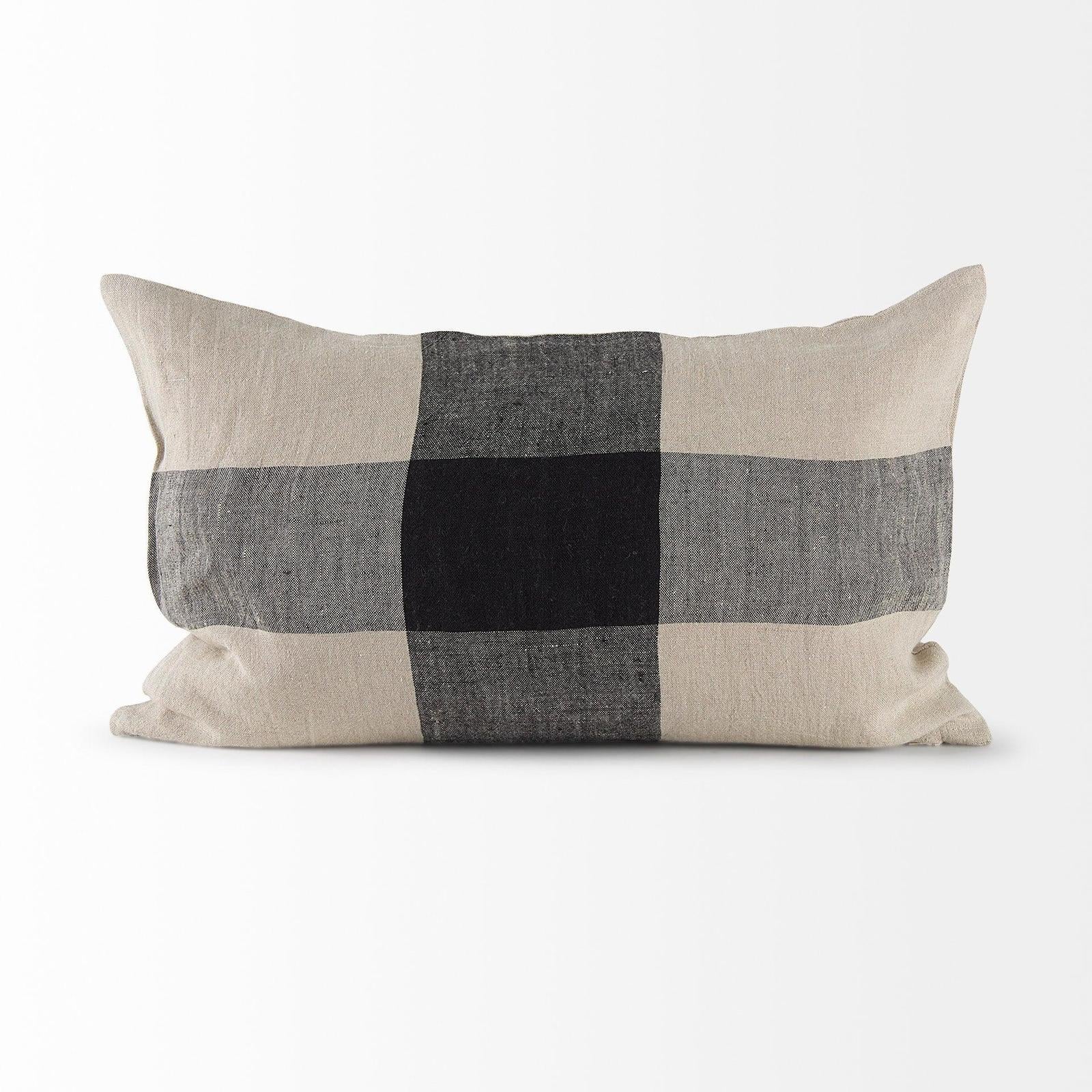 Mercana Raquel Beige and Black Fabric Plaid Decorative Pillow Cover