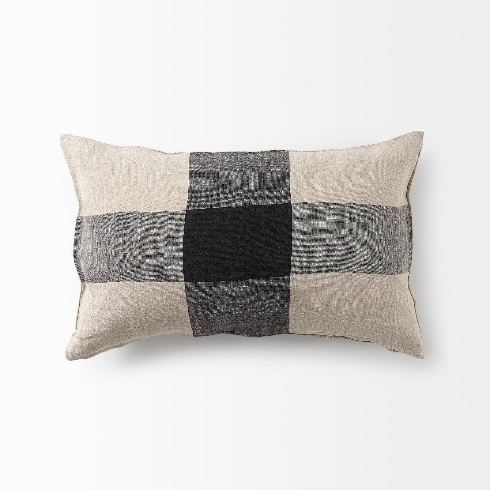Mercana Raquel Beige and Black Fabric Plaid Decorative Pillow Cover