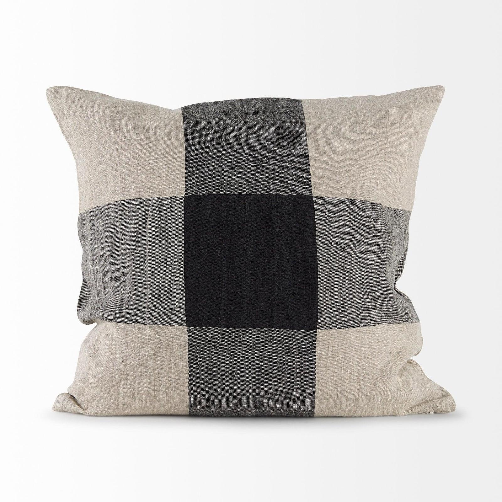 Mercana Raquel Beige and Black Fabric Plaid Decorative Pillow Cover