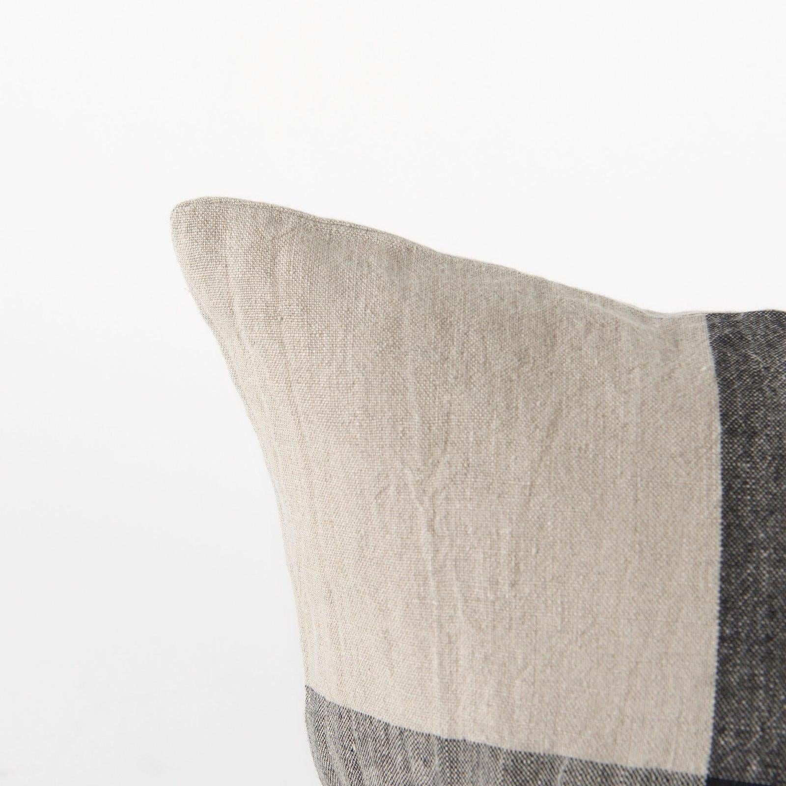 Mercana Raquel Beige and Black Fabric Plaid Decorative Pillow Cover
