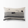 Mercana Thalia Black and Beige Fabric Striped and Fringed Decorative Pillow Cover Clearance