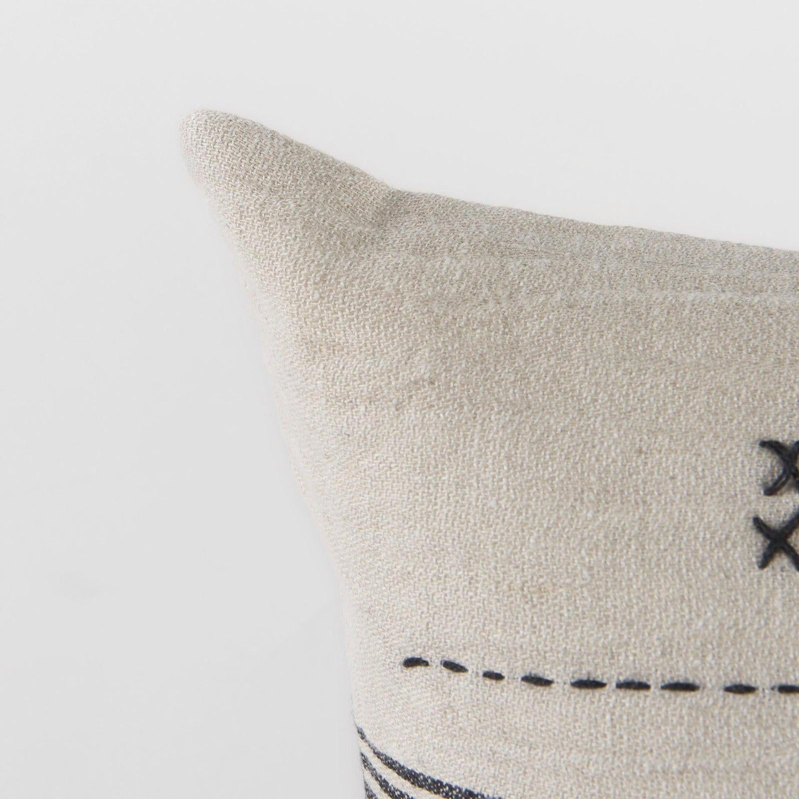 Mercana Thalia Black and Beige Fabric Striped and Fringed Decorative Pillow Cover Clearance