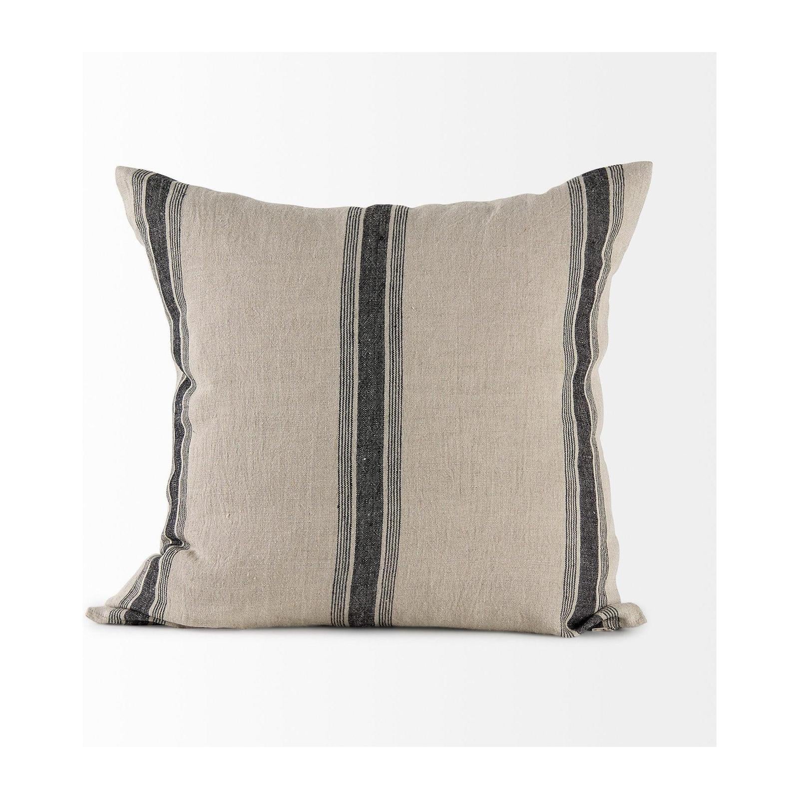 Mercana Hattie Beige and Black Fabric Striped Decorative Pillow Cover