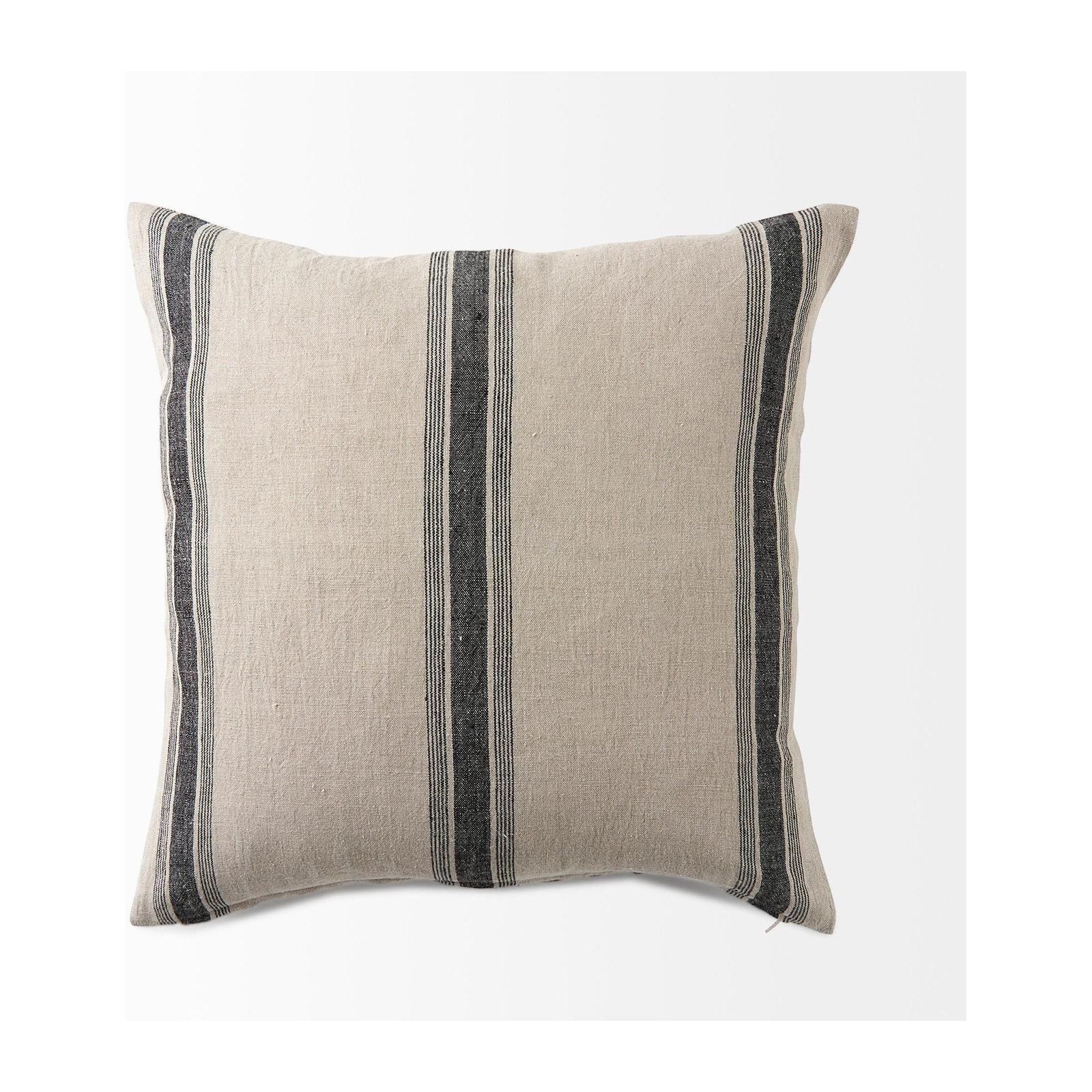 Mercana Hattie Beige and Black Fabric Striped Decorative Pillow Cover