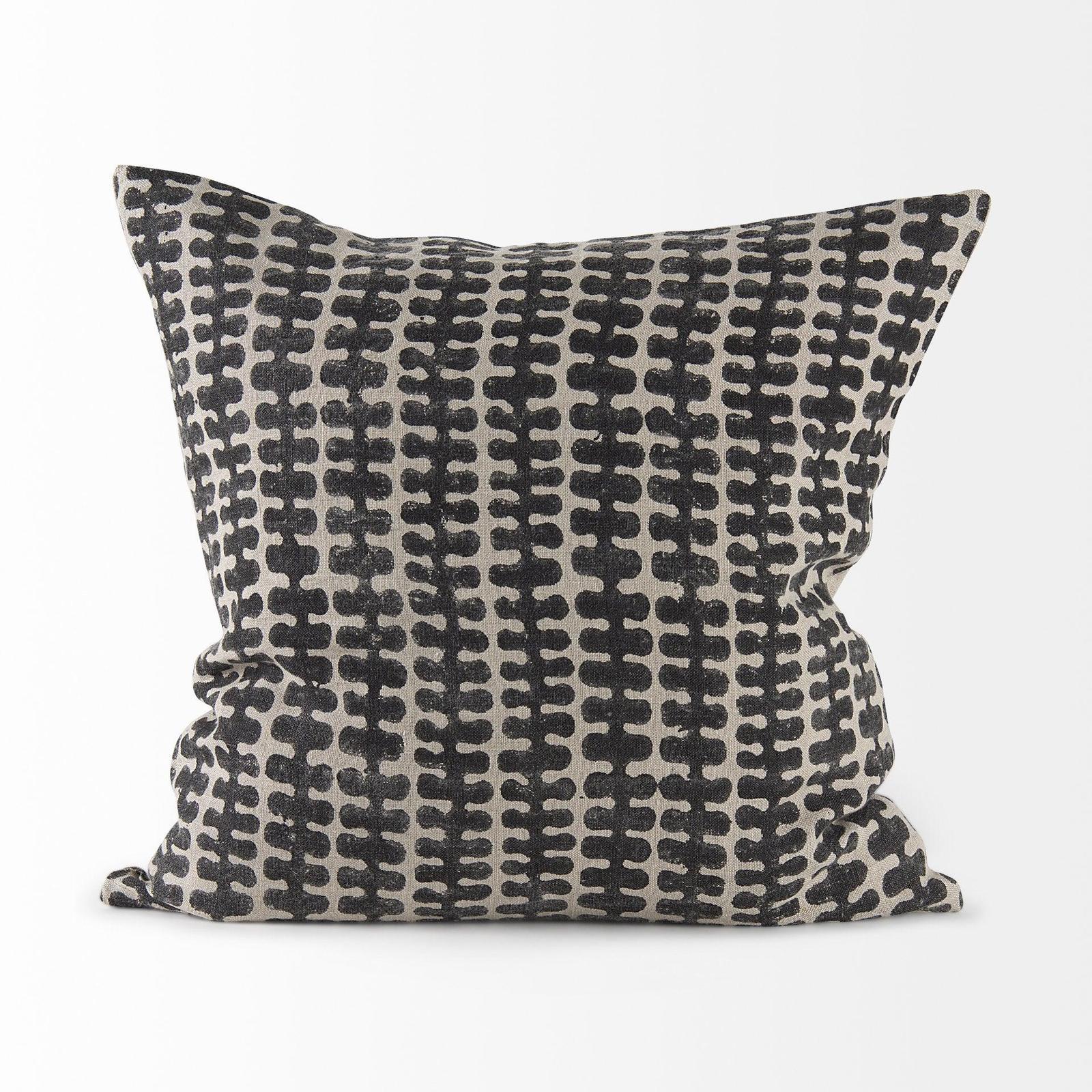 Mercana Miriam Beige and Black Fabric Patterned Decorative Pillow Cover