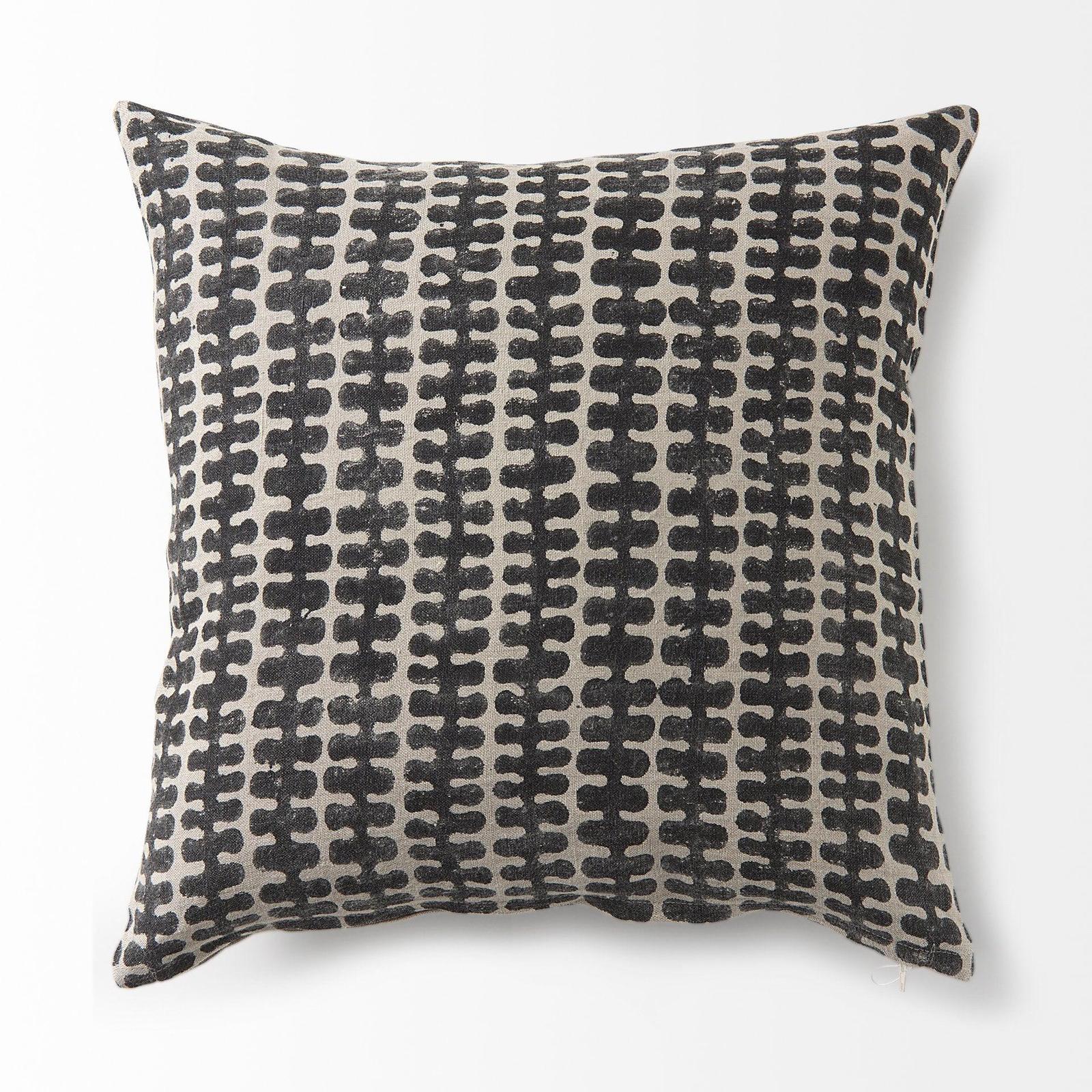 Mercana Miriam Beige and Black Fabric Patterned Decorative Pillow Cover