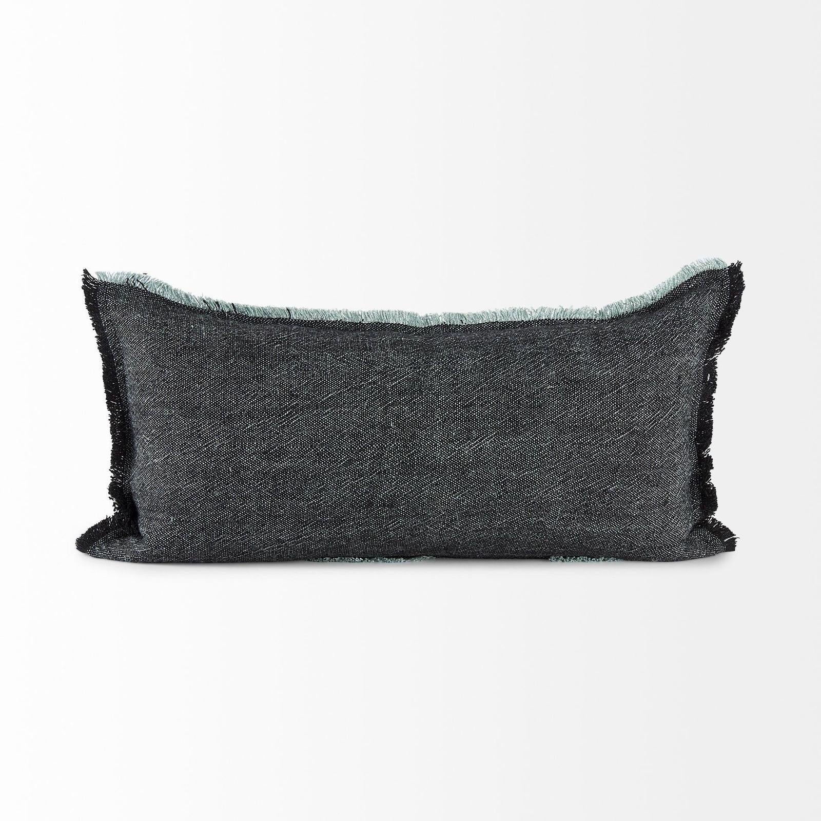 Mercana Malia Black and Teal Fabric Fringed Decorative Pillow Cover