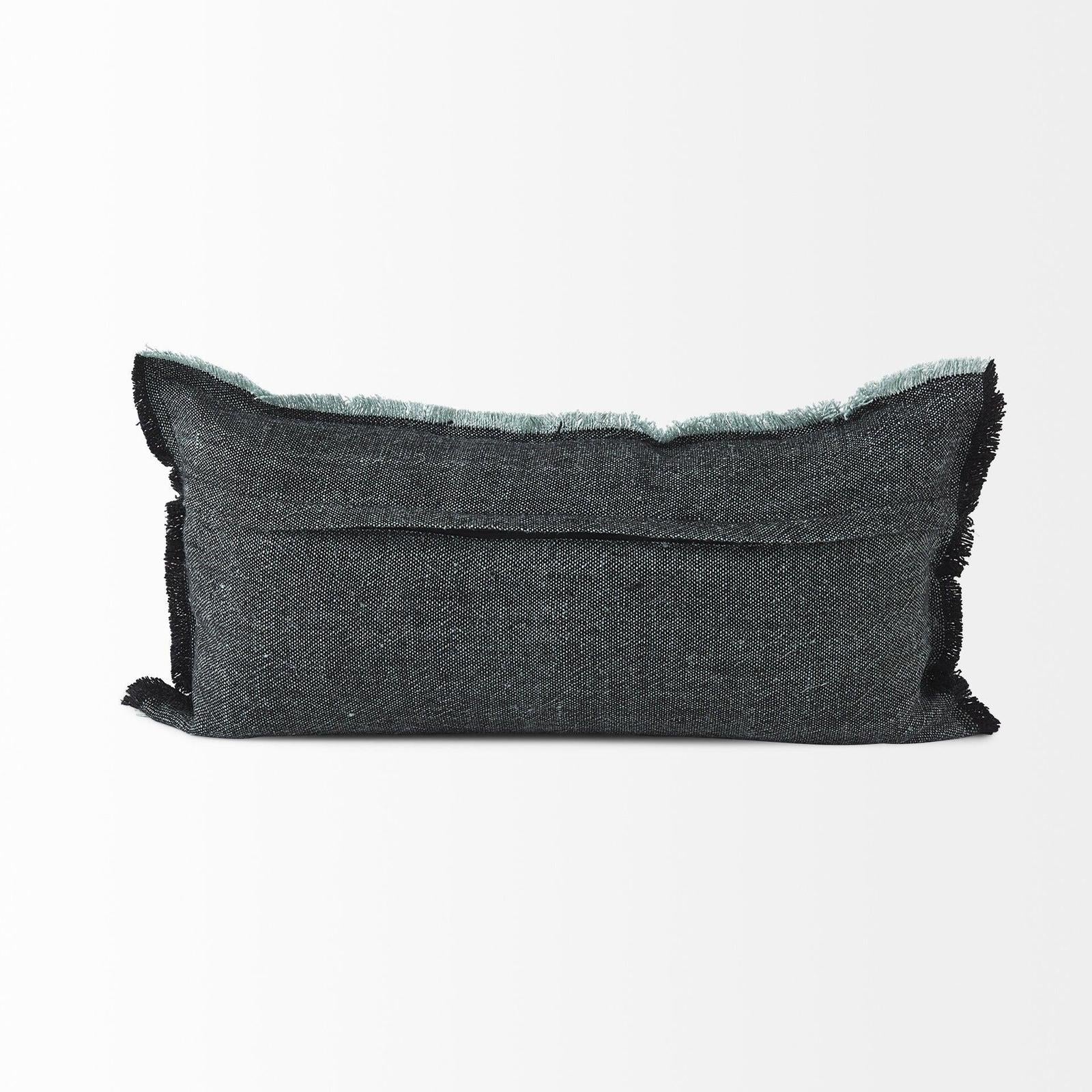 Mercana Malia Black and Teal Fabric Fringed Decorative Pillow Cover