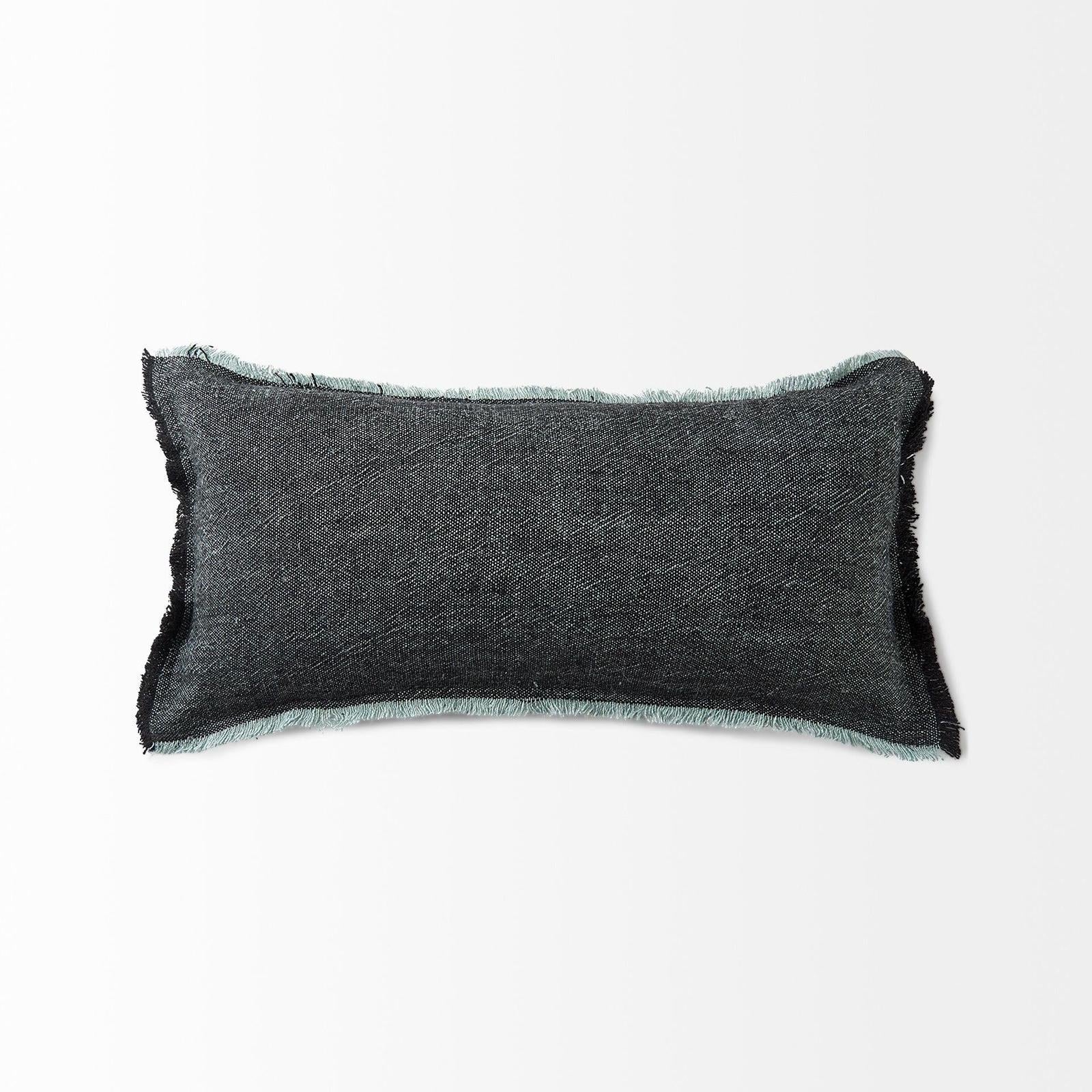 Mercana Malia Black and Teal Fabric Fringed Decorative Pillow Cover