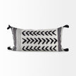 Mercana Kimia White and Black Fabric Herringbone and Fringed Decorative Pillow Cover Clearance