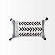 Mercana Kimia White and Black Fabric Herringbone and Fringed Decorative Pillow Cover Clearance