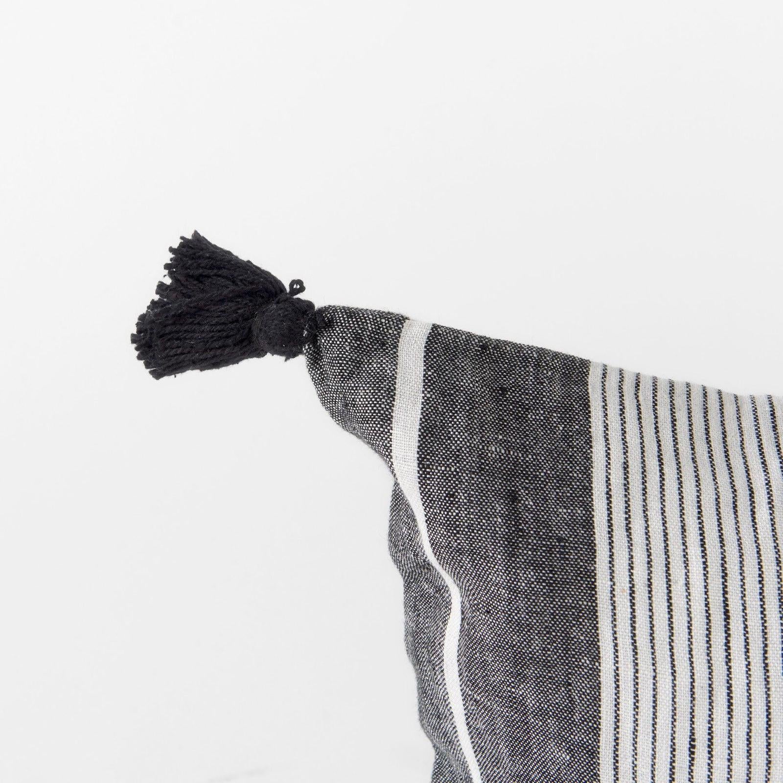 Mercana Kimia White and Black Fabric Herringbone and Fringed Decorative Pillow Cover Clearance