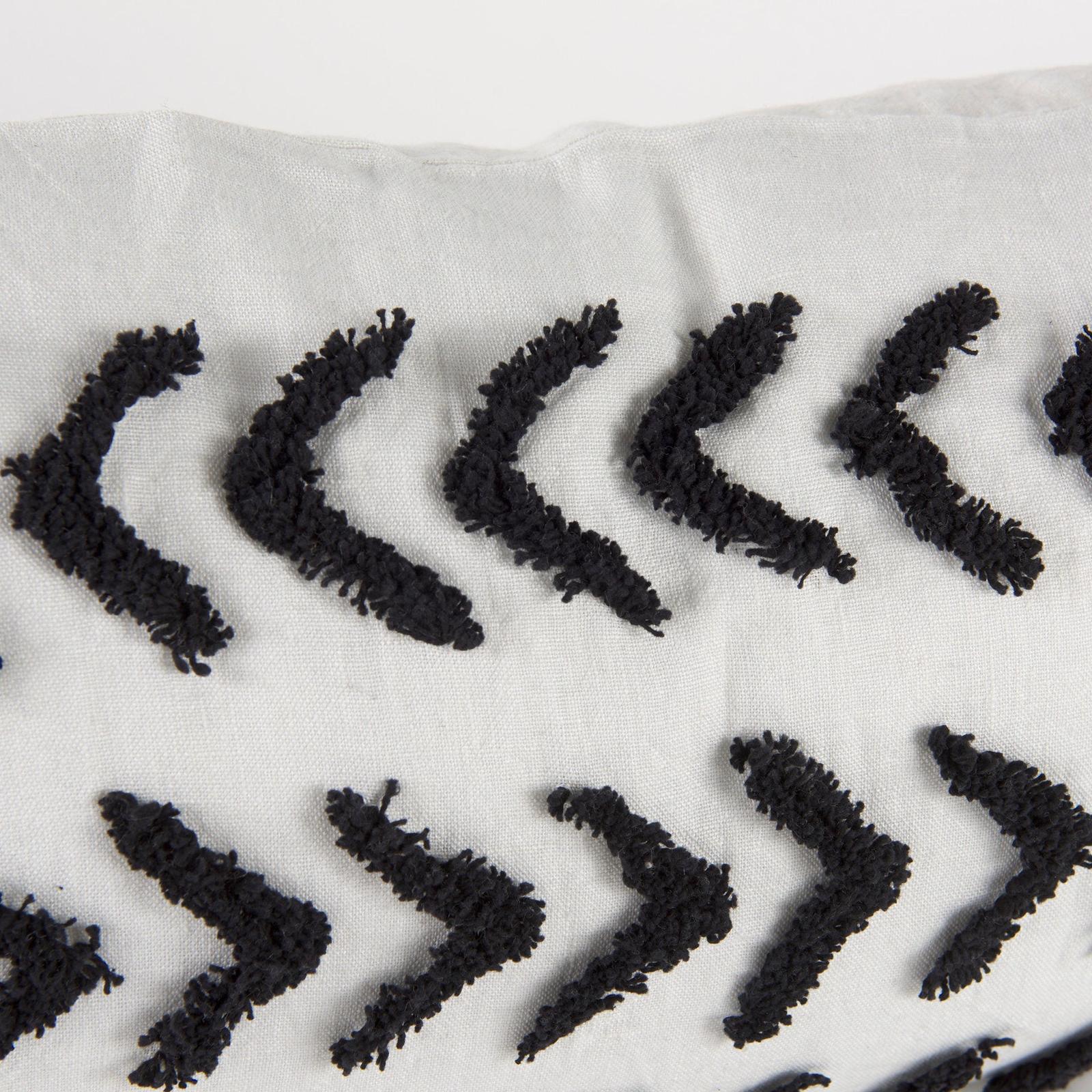 Mercana Kimia White and Black Fabric Herringbone and Fringed Decorative Pillow Cover Clearance