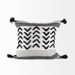 Mercana Kimia White and Black Fabric Herringbone and Fringed Decorative Pillow Cover Clearance