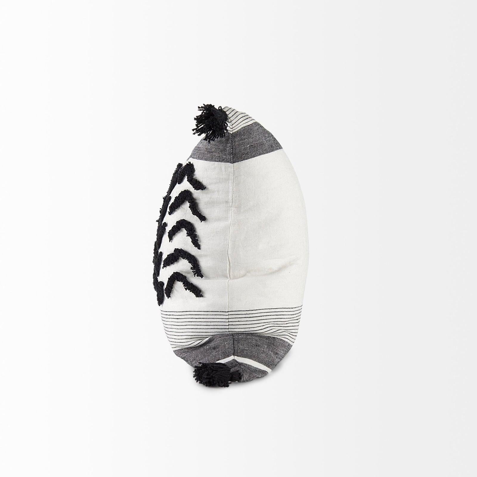 Mercana Kimia White and Black Fabric Herringbone and Fringed Decorative Pillow Cover Clearance