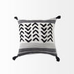 Mercana Kimia White and Black Fabric Herringbone and Fringed Decorative Pillow Cover Clearance